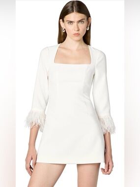 Likely White Square-Neck Feather-Cuff Midi Dress
